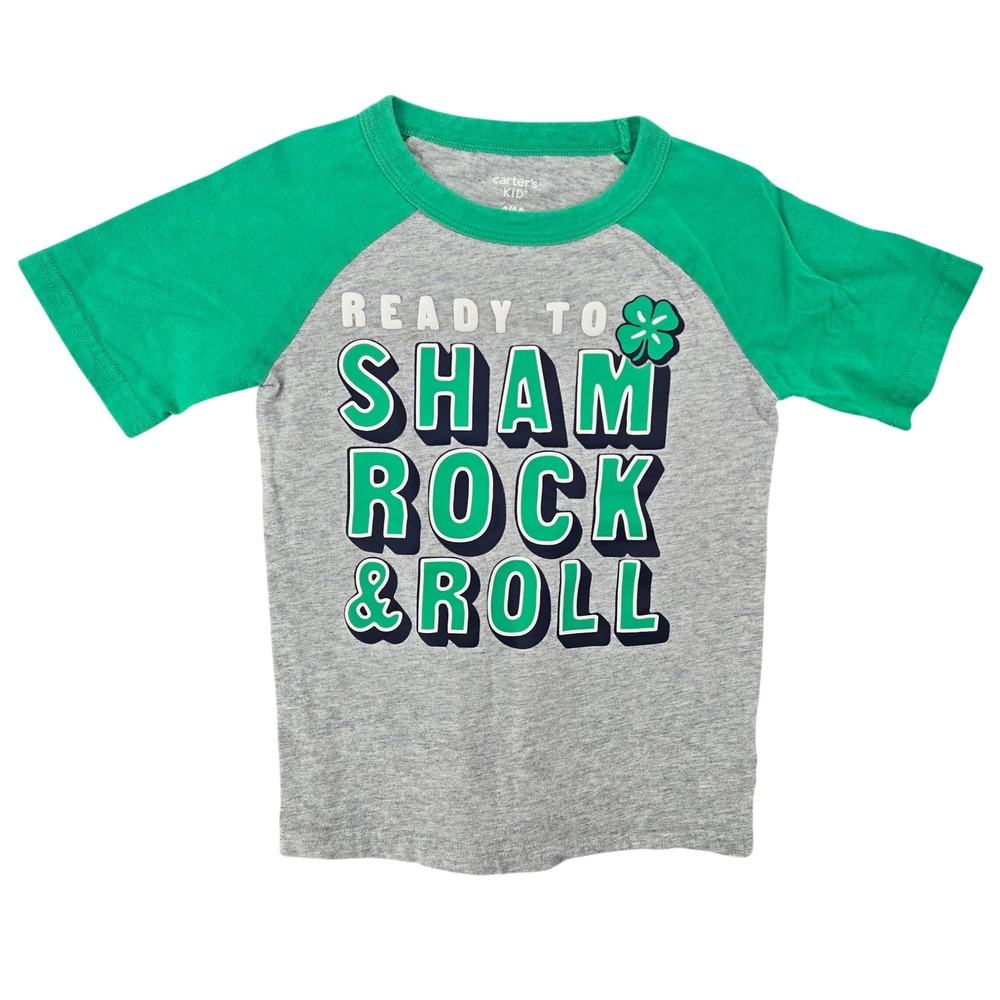 Carters 4/4A Raglan T-Shirt Kids St Patricks Day Sham Rock & Roll Gray